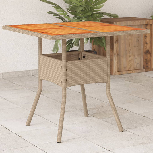 Garden Table Beige 80x80x75 cm Poly Rattan Acacia Wood