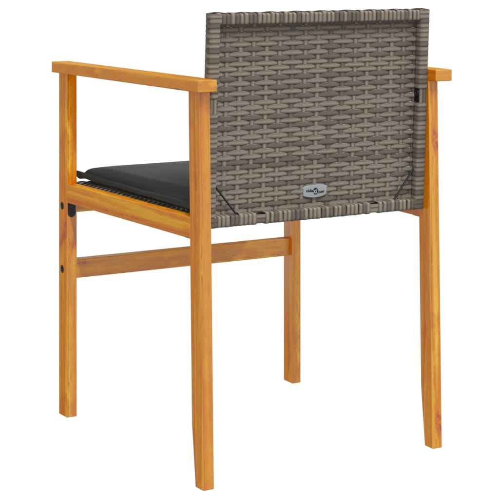 Garden Chairs with Cushions 2 pcs Grey Poly Rattan&Solid Wood