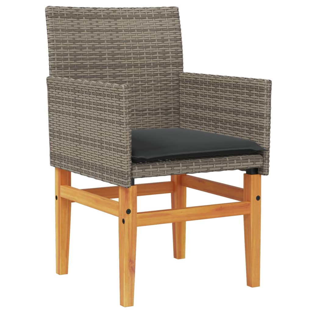 Garden Chairs with Cushions 2 pcs Grey Poly Rattan&Solid Wood