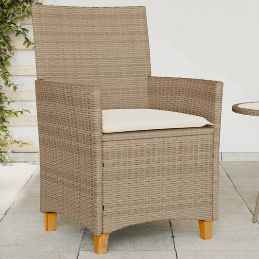 Garden Chairs with Cushions 2 pcs Beige Poly Rattan&Solid Wood