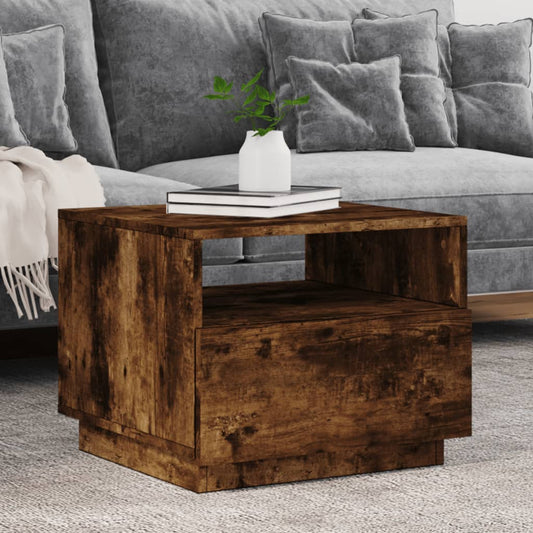 Coffee Table with LED Lights Smoked Oak 50x49x40 cm