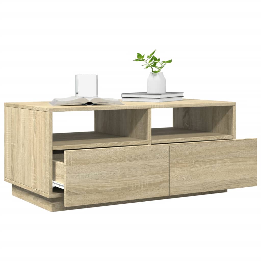 Coffee Table with LED Lights Sonoma Oak 90x49x40 cm