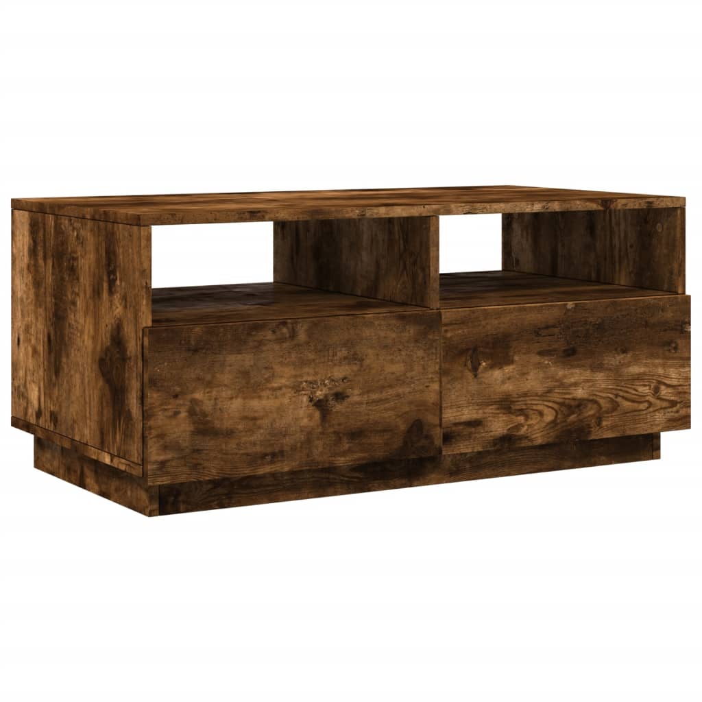 Coffee Table with LED Lights Smoked Oak 90x49x40 cm