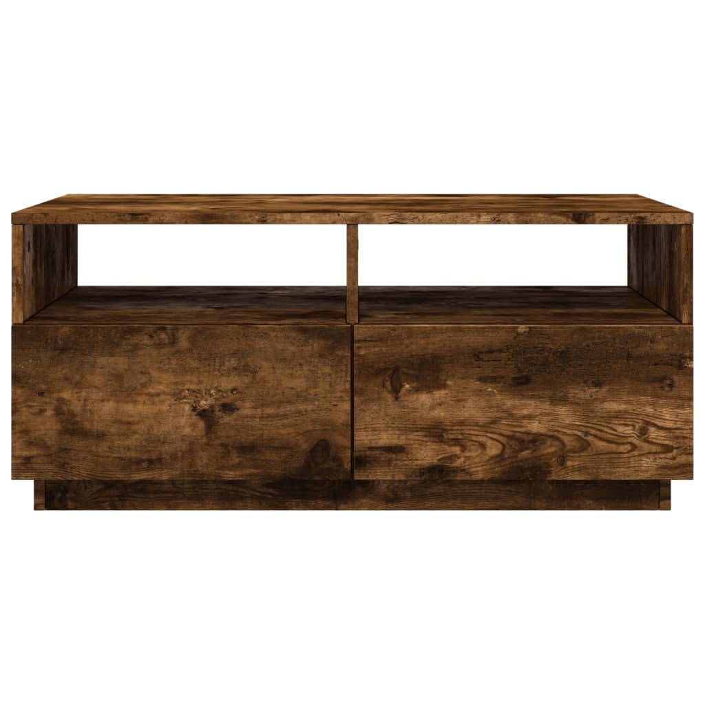 Coffee Table with LED Lights Smoked Oak 90x49x40 cm