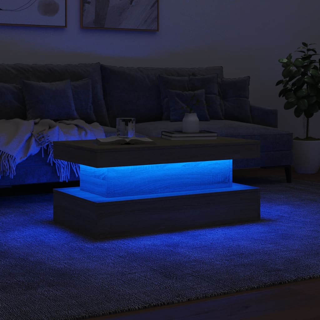 Coffee Table with LED Lights Sonoma Oak 90x50x40 cm