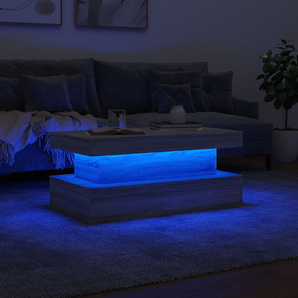 Coffee Table with LED Lights Grey Sonoma 90x50x40 cm