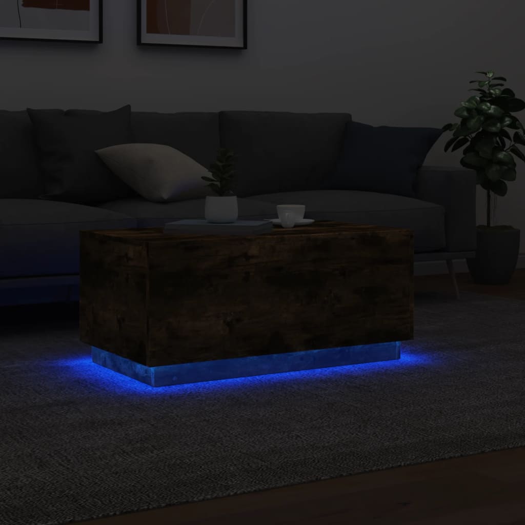 Coffee Table with LED Lights Smoked Oak 90x50x40 cm