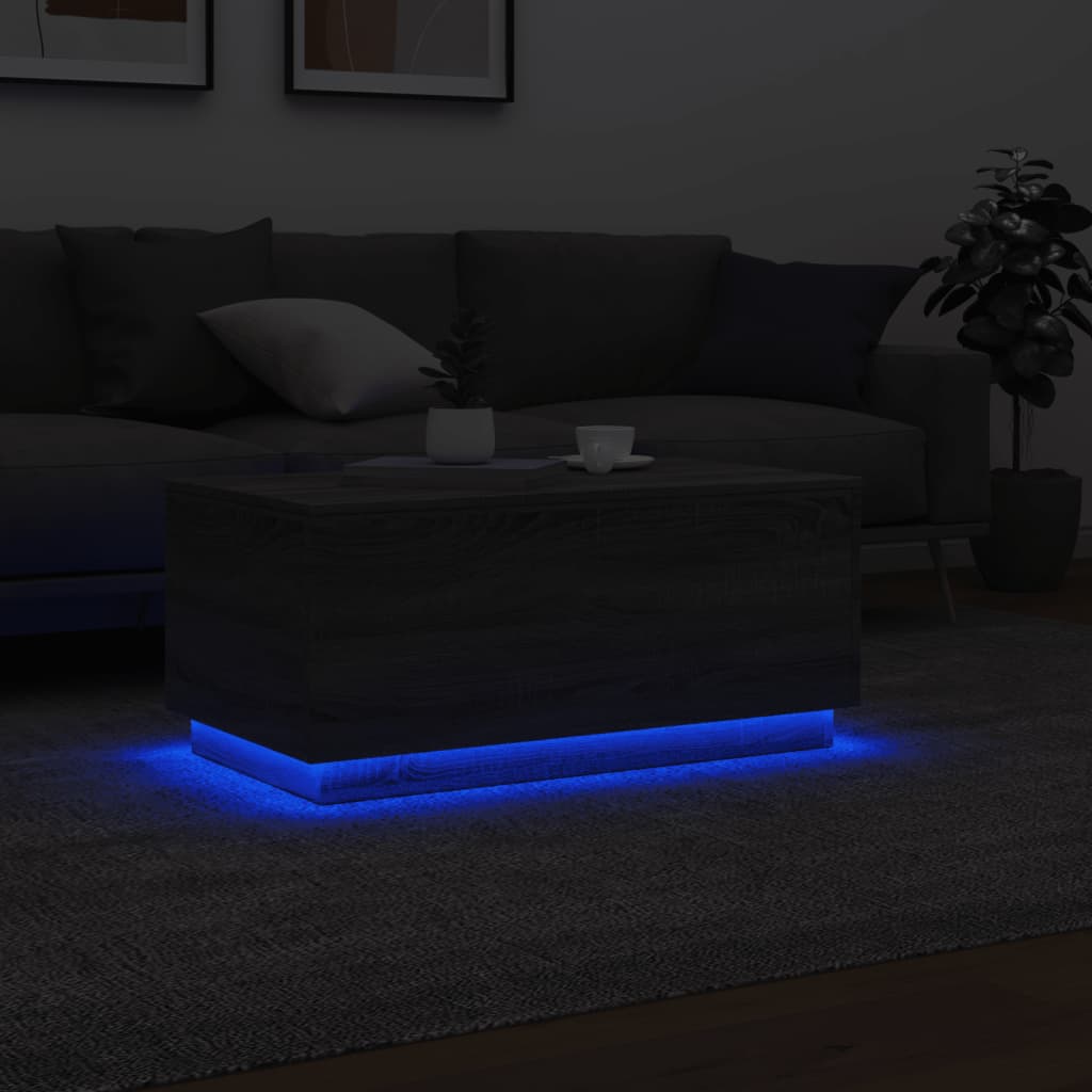 Coffee Table with LED Lights Grey Sonoma 90x50x40 cm