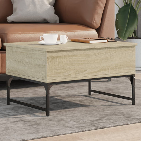 Coffee Table Sonoma Oak 70x50x40 cm Engineered Wood and Metal