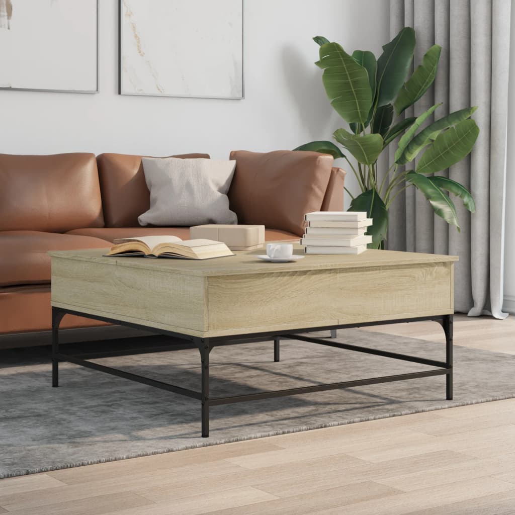 Coffee Table Sonoma Oak 95x95x45 cm Engineered Wood and Metal