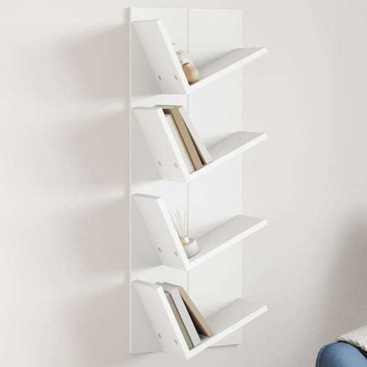 Wall Bookshelf 4-Tier White 33x16x90 cm