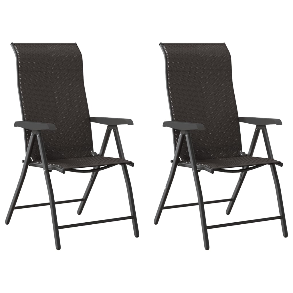 Folding Garden Chairs 2 pcs Black Coffee Poly Rattan