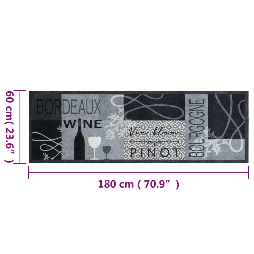 Kitchen Rug Washable Wine Grey 60x180 cm Velvet