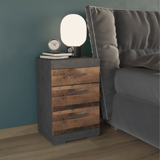 FMD Bedside Table with 3 Drawers Grey and Old Style