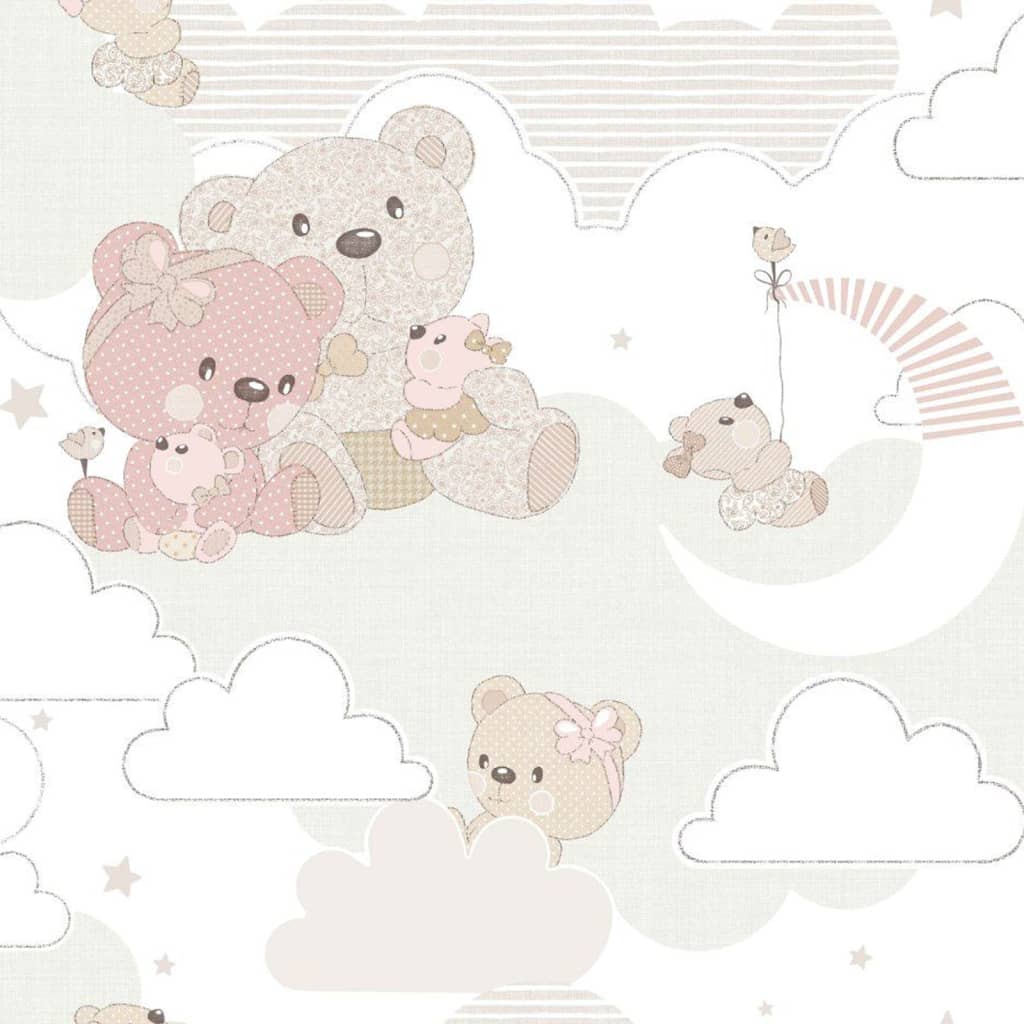 Noordwand Wallpaper Mondo baby Hug Bears Pink and Beige