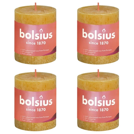 Bolsius Rustic Pillar Candles Shine 4 pcs 80x68 mm Honeycomb Yellow