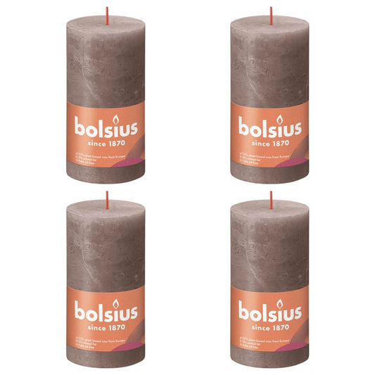Bolsius Rustic Pillar Candles Shine 4 pcs 130x68 mm Rustic Taupe
