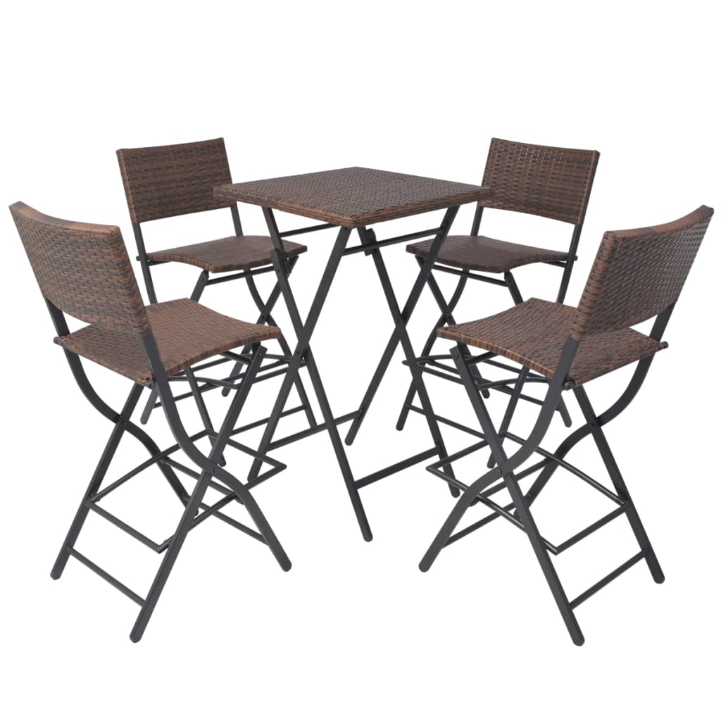 5 Piece Folding Outdoor Dining Set Steel Poly Rattan Brown