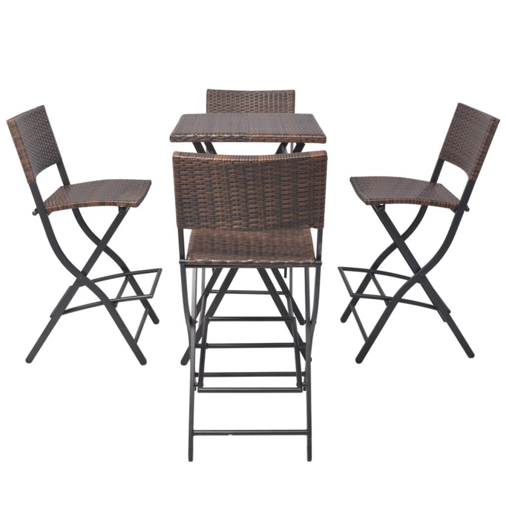 5 Piece Folding Outdoor Dining Set Steel Poly Rattan Brown