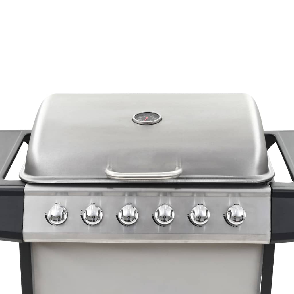 Gas BBQ Grill with 6 Cooking Zones Stainless Steel Silver