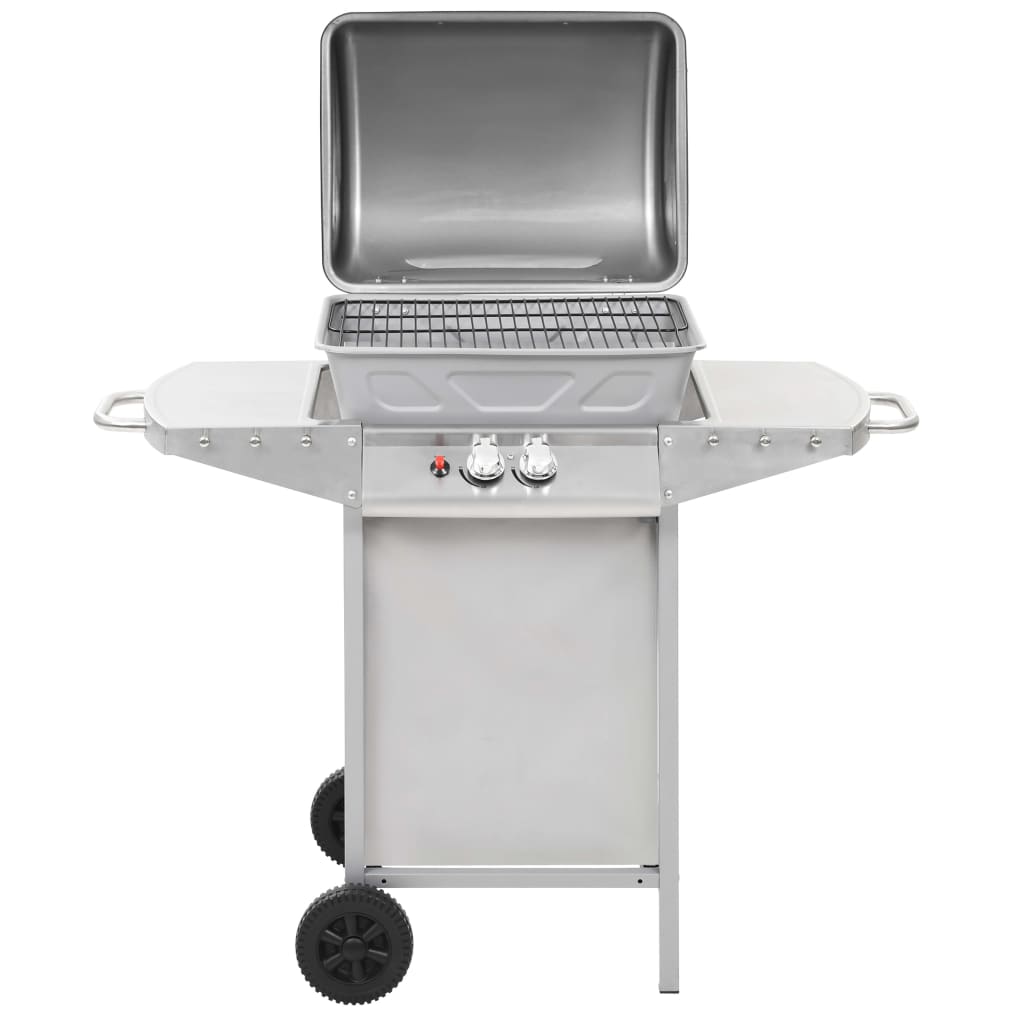 Gas BBQ Grill with 2 Cooking Zones Silver Stainless Steel