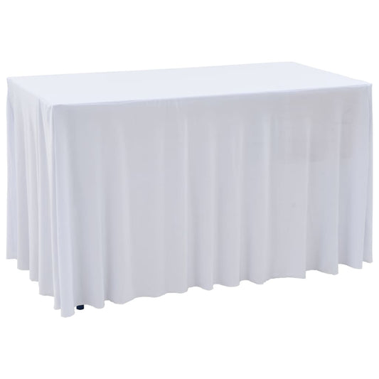 2 pcs Stretch Table Covers with Skirt 183x76x74 cm White