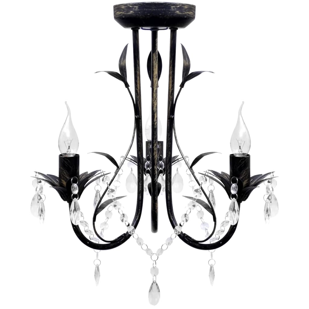 Art Nouveau Style Black Chandelier Crystal Beads 3xE14 Bulbs