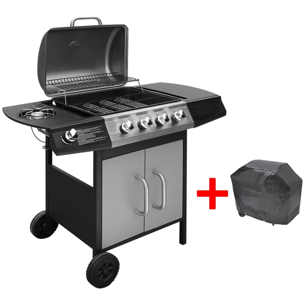 Gas Barbecue Grill 4+1 Cooking Zone Black and Silver