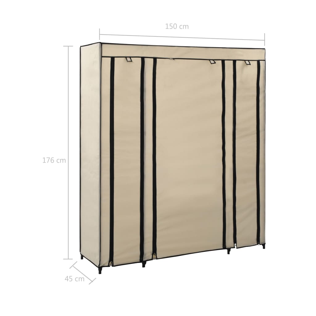 Wardrobe with Compartments and Rods Cream 150x45x176 cm Fabric