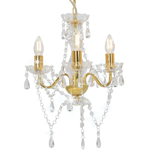 Chandelier with Beads Golden Round 3 x E14