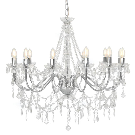 Chandelier with Beads Silver 12 x E14 Bulbs