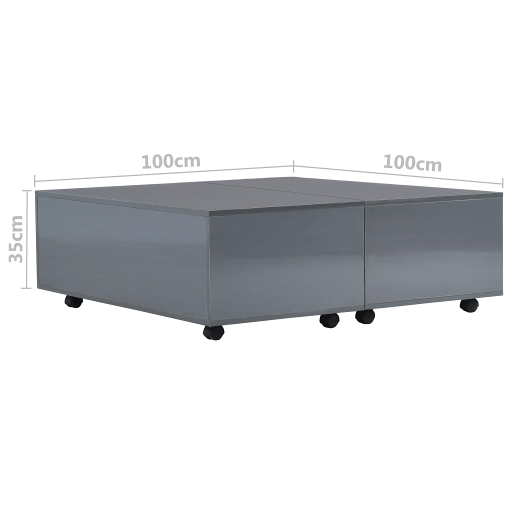 Coffee Table High Gloss Grey 100x100x35 cm