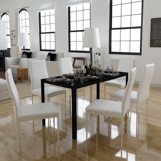 7 Piece Dining Table Set Black and White
