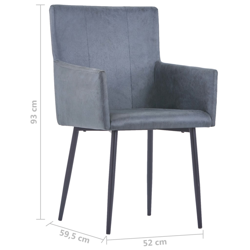 Dining Chairs with Armrests 2 pcs Grey Faux Suede Leather