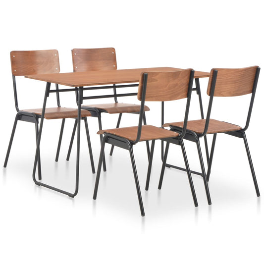 5 Piece Dining Set Brown Solid Plywood Steel