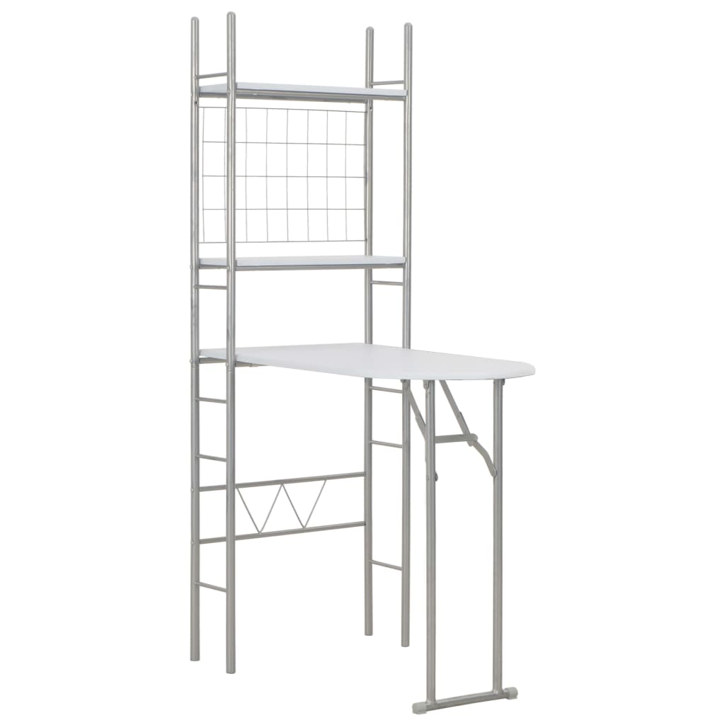 3 Piece Folding Dining Set with Storage Rack MDF and Steel White