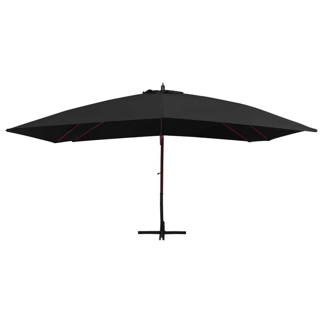 Hanging Parasol with Wooden Pole 400x300 cm Black