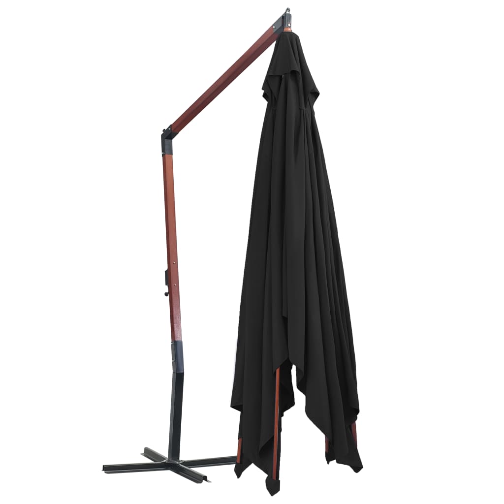Hanging Parasol with Wooden Pole 400x300 cm Black