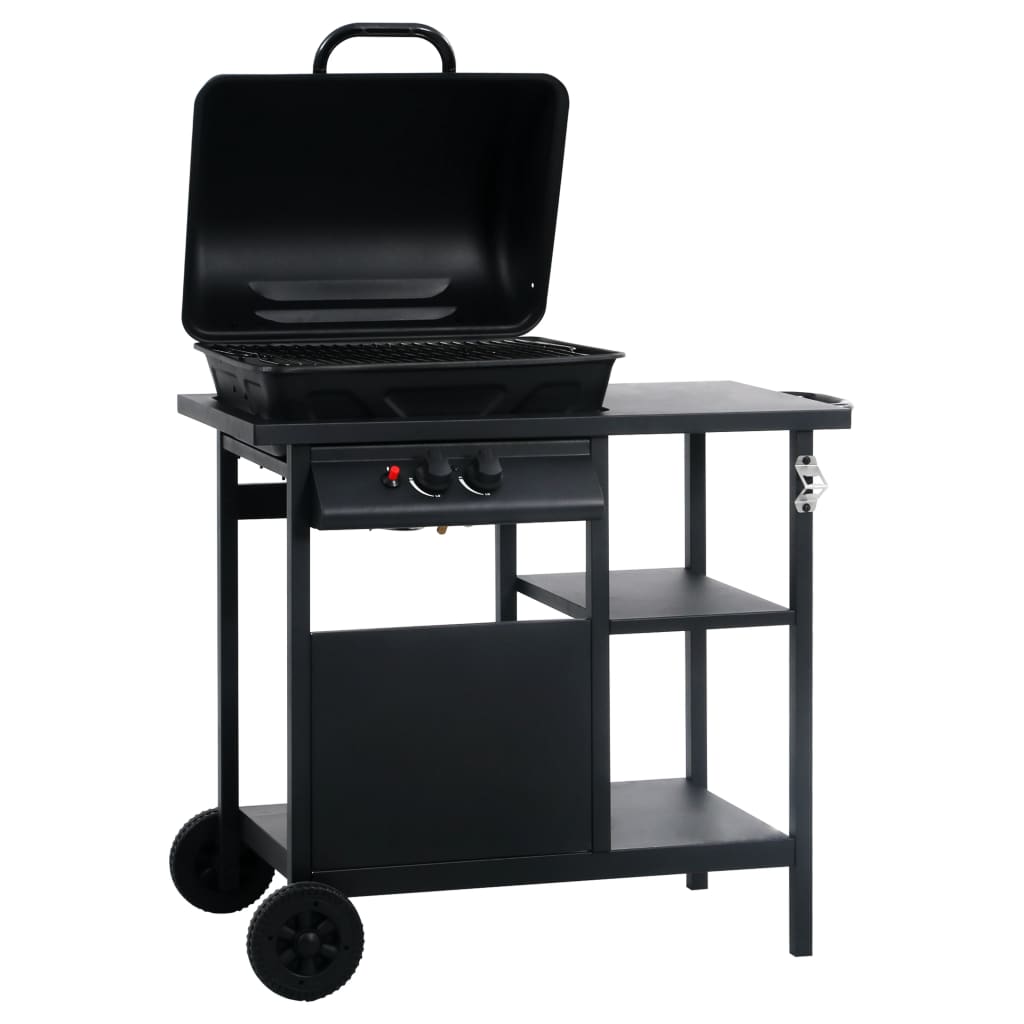 Gas BBQ Grill with 3-layer Side Table Black