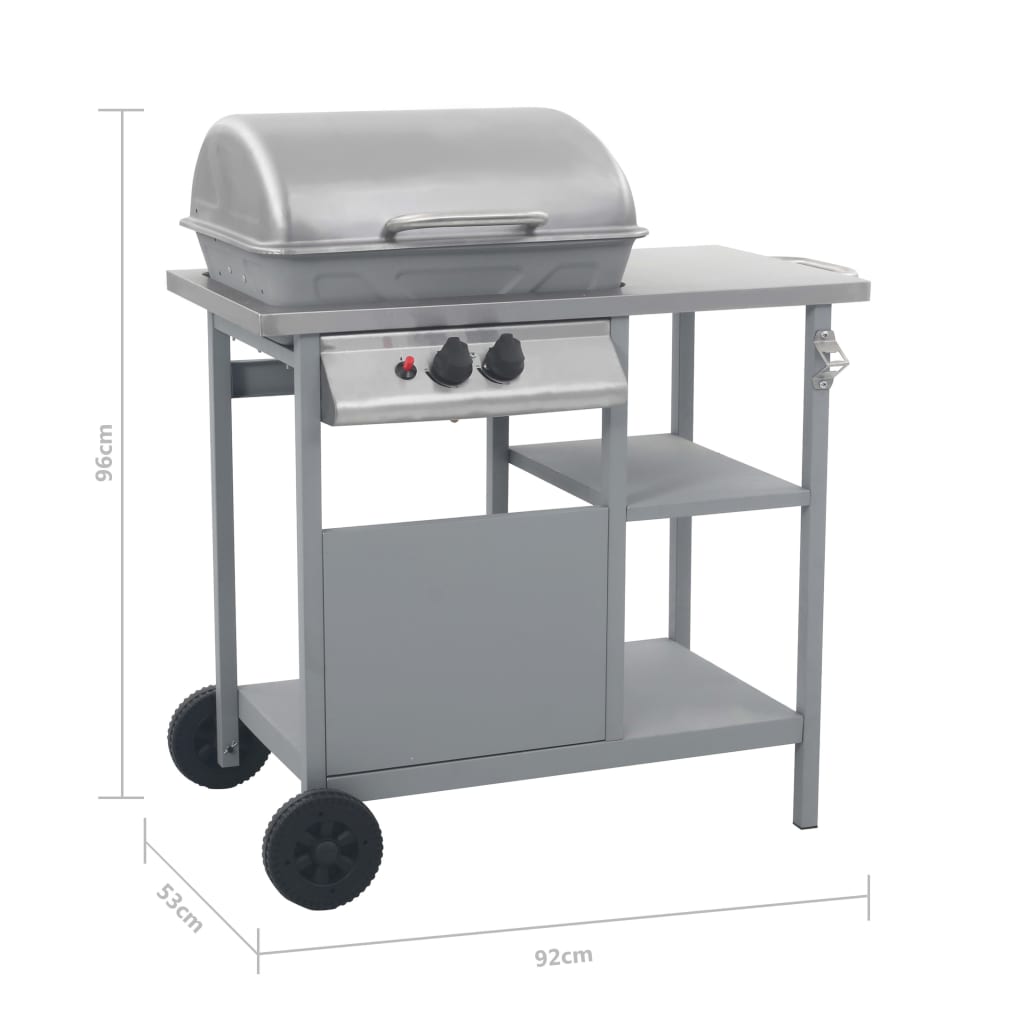 Gas BBQ Grill with 3-layer Side Table Black and Silver