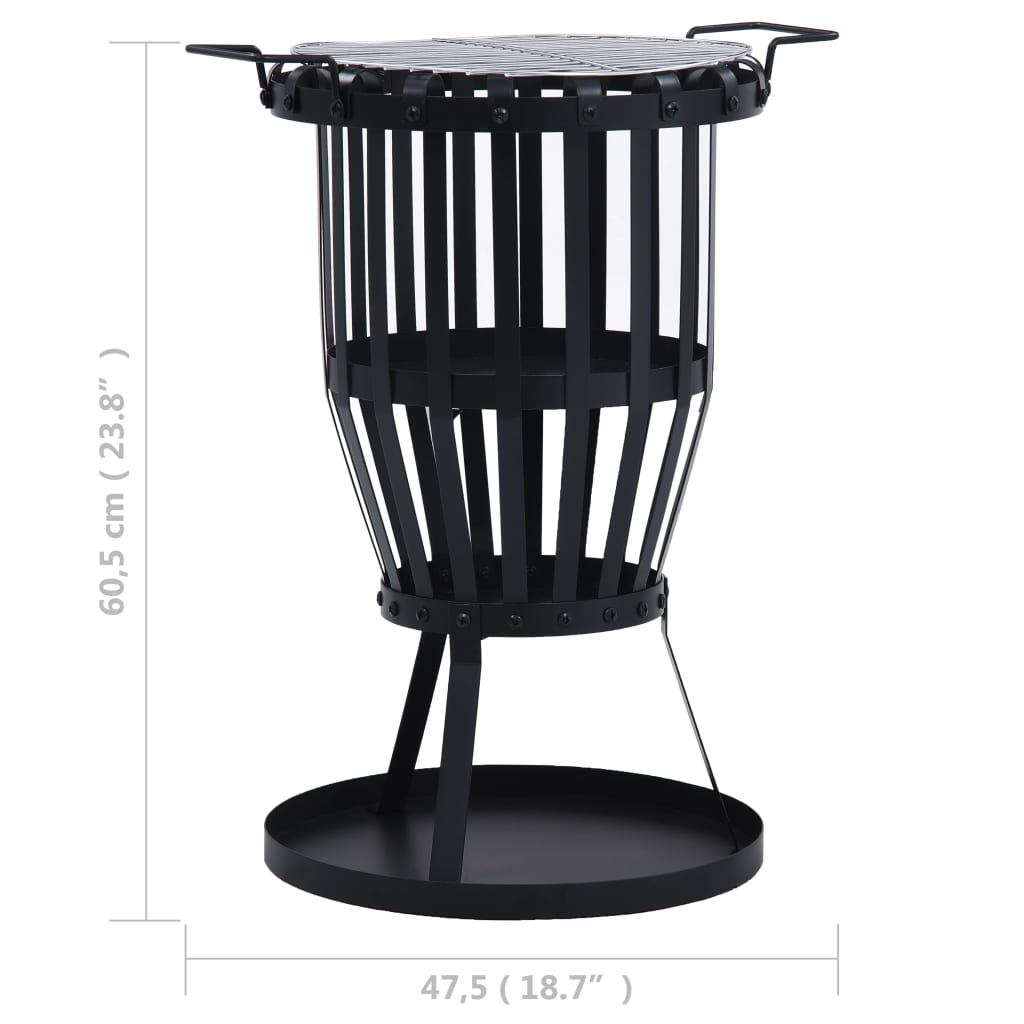 Garden Fire Pit Basket with BBQ Grill Steel 47.5 cm