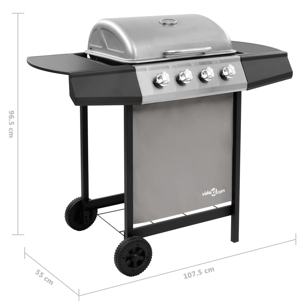 Gas BBQ Grill with 4 Burners Black and Silver