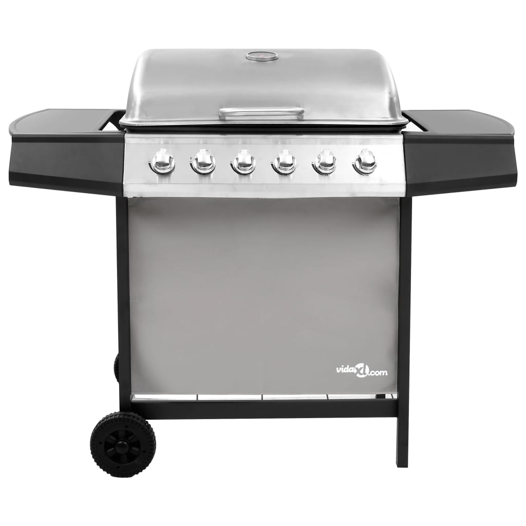 Gas BBQ Grill with 6 Burners Black and Silver