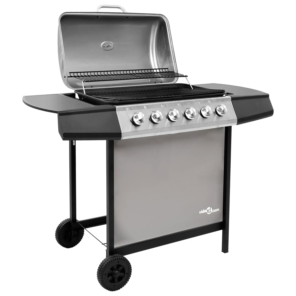 Gas BBQ Grill with 6 Burners Black and Silver