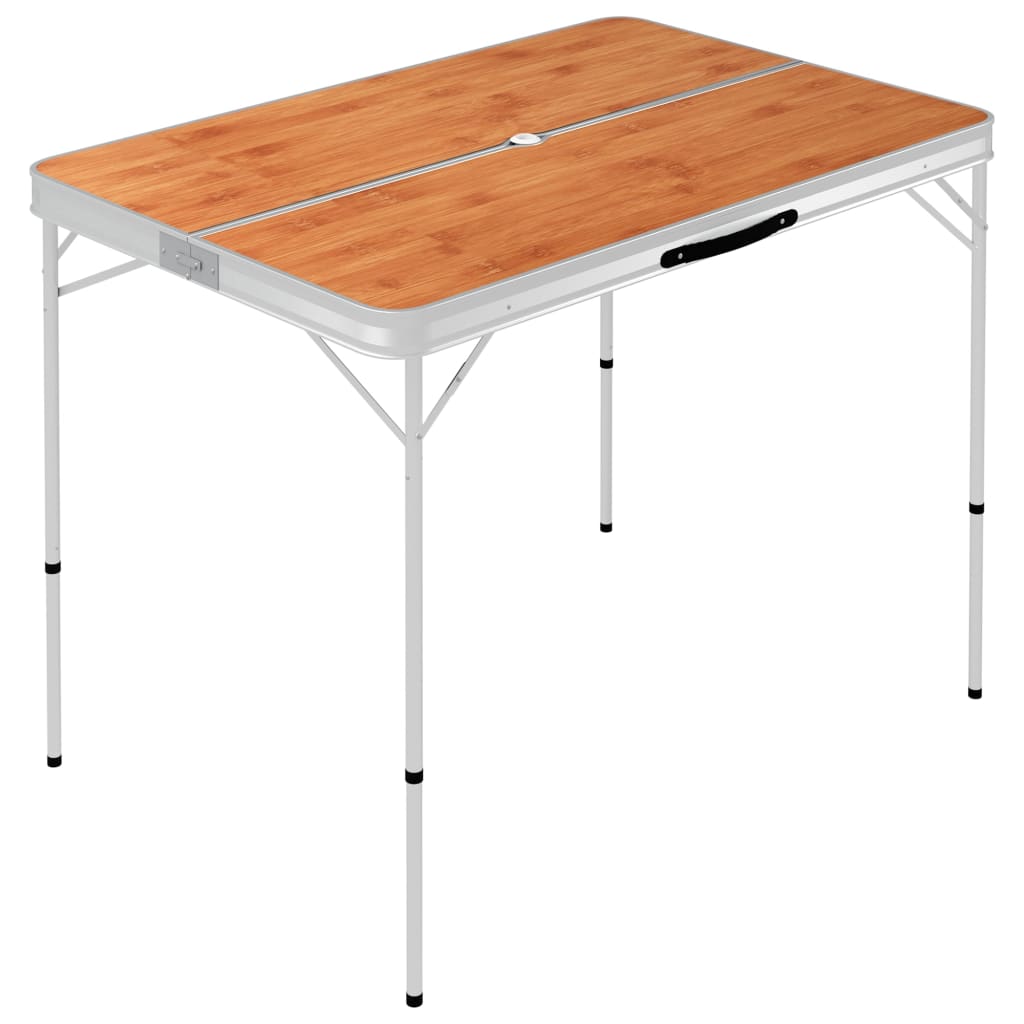 Folding Camping Table with 2 Benches Aluminium Brown