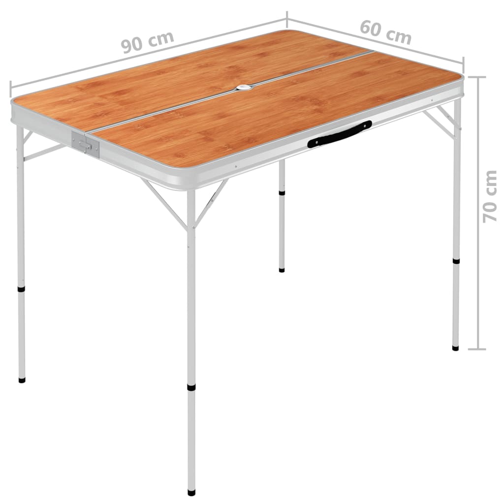 Folding Camping Table with 2 Benches Aluminium Brown