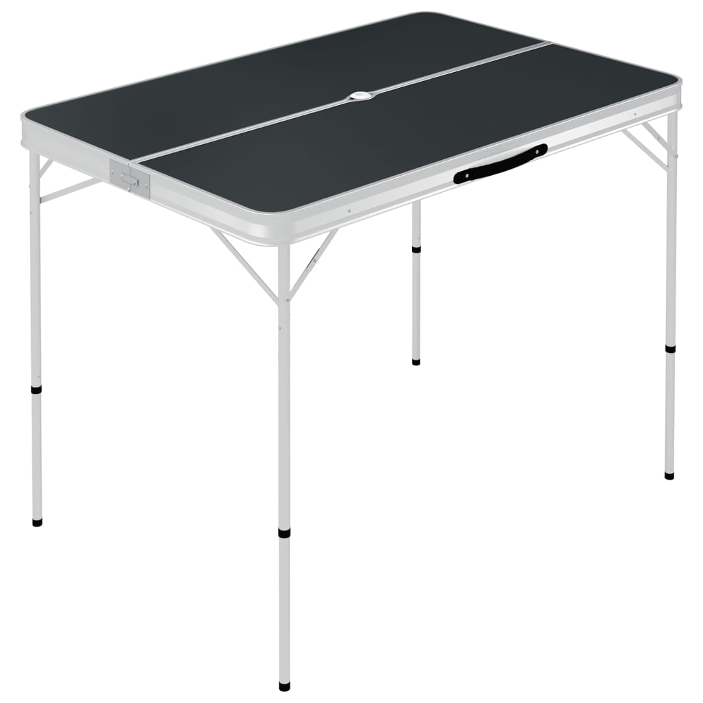 Folding Camping Table with 2 Benches Aluminium Grey