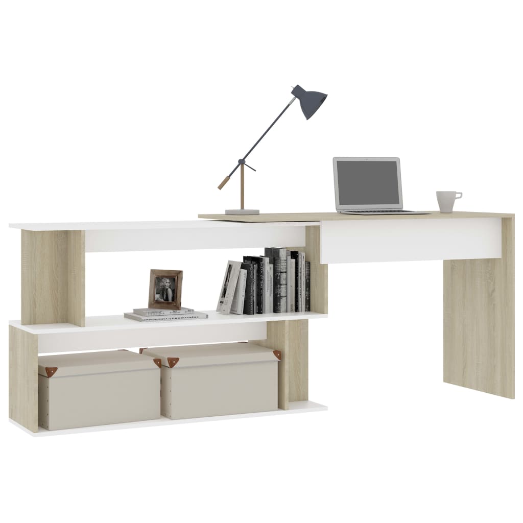 Corner Desk White and Sonoma Oak 200x50x76 cm Engineered Wood