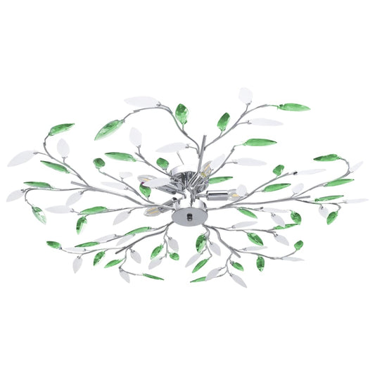 Ceiling Lamp with Acrylic Crystal Leaf Arms for 5 E14 Bulbs Green