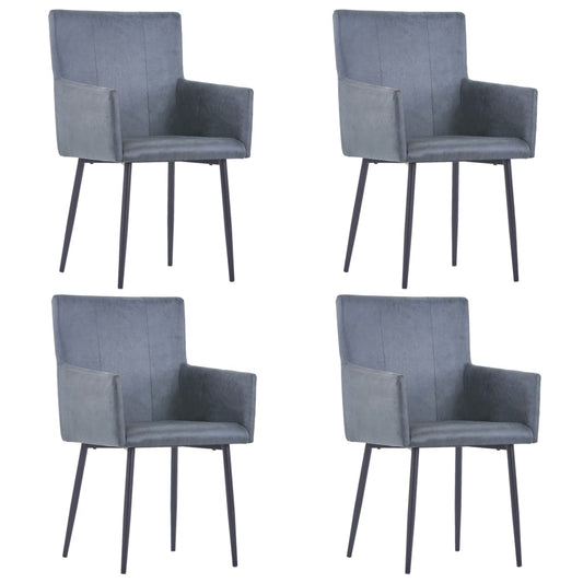 Dining Chairs with Armrests 4 pcs Grey Faux Suede Leather